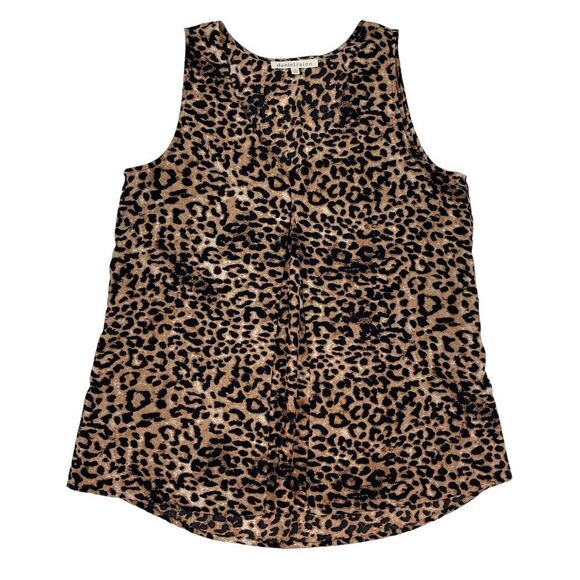Daniel Rainn Brown Animal Print Sleeveless Blouse Chiffon V-Neck Tank Size M - Picture 1 of 8
